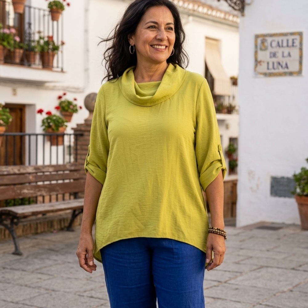 Lightweight Cowl Neck Tunic Top in Chartreuse